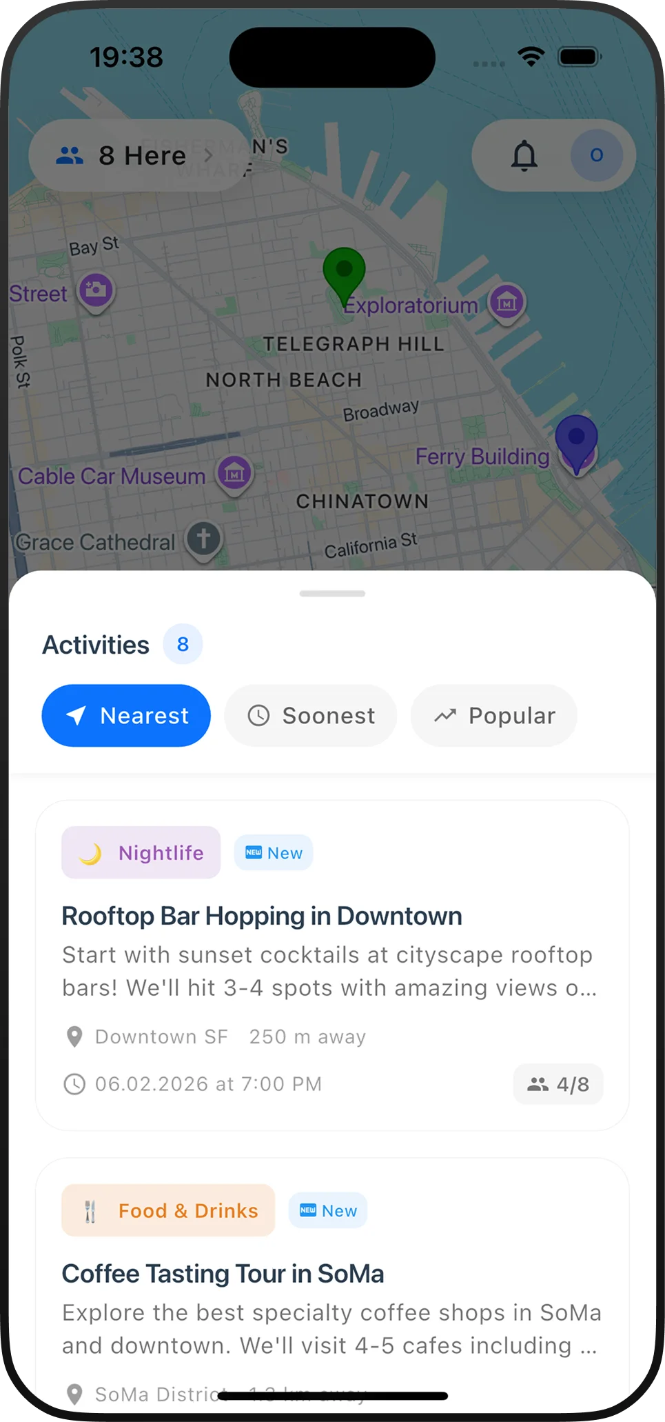 Nomax app — activities list